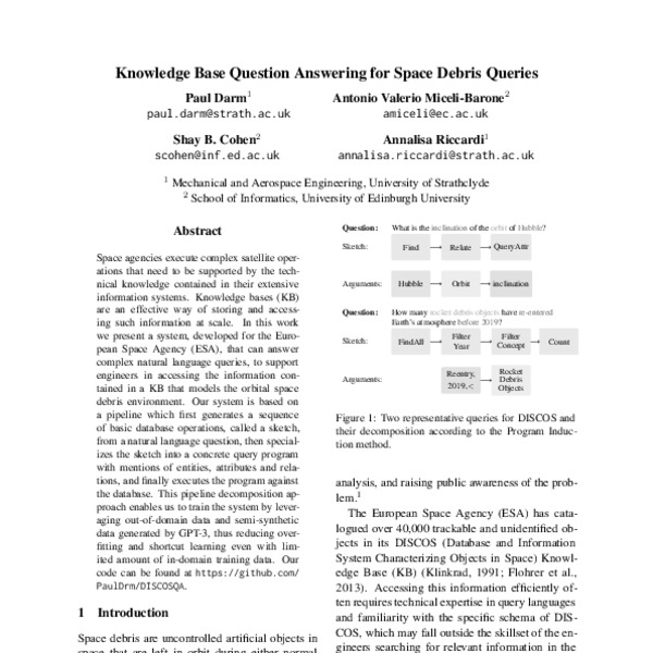 DISCOSQA A Knowledge Base Question Answering System for Space Debris