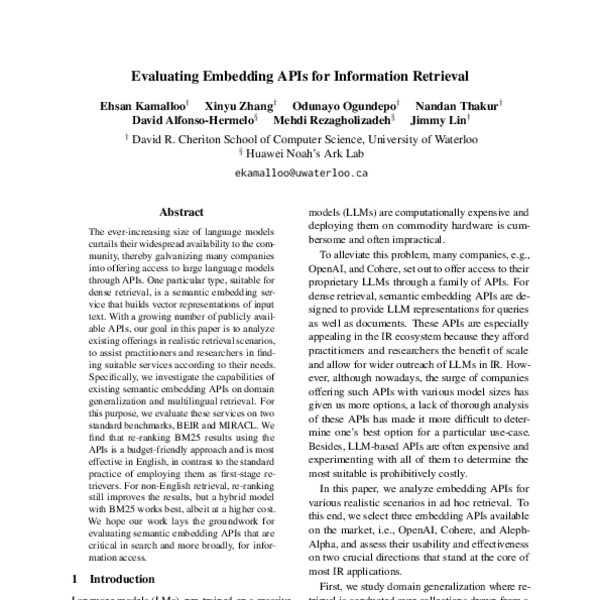 Evaluating Embedding APIs For Information Retrieval - ACL Anthology