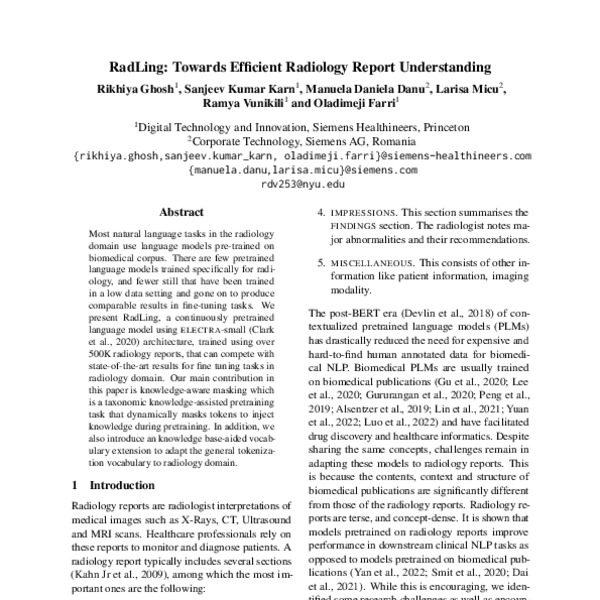 RadLing Towards Efficient Radiology Report Understanding ACL Anthology