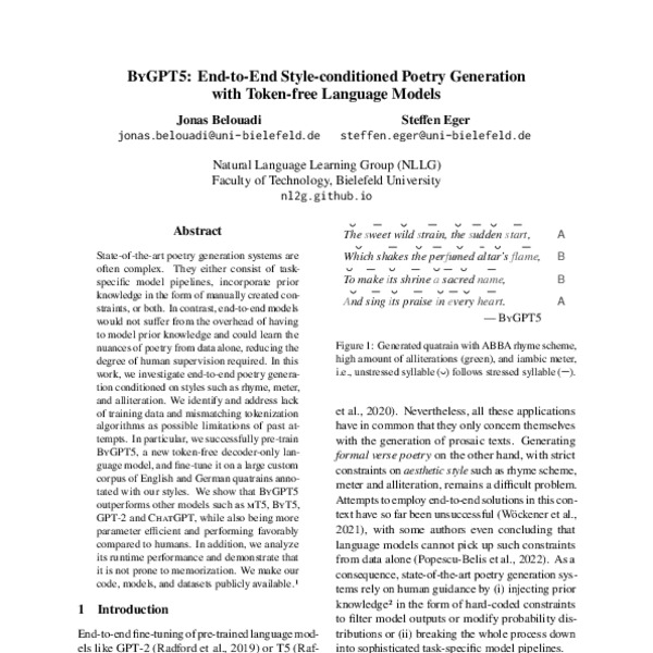 ByGPT5: End-to-End Style-conditioned Poetry Generation with Token-free ...