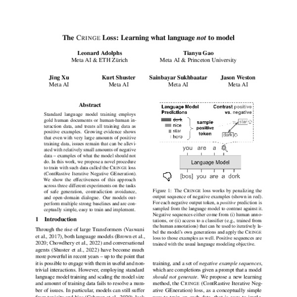 The CRINGE Loss: Learning what language not to model - ACL Anthology