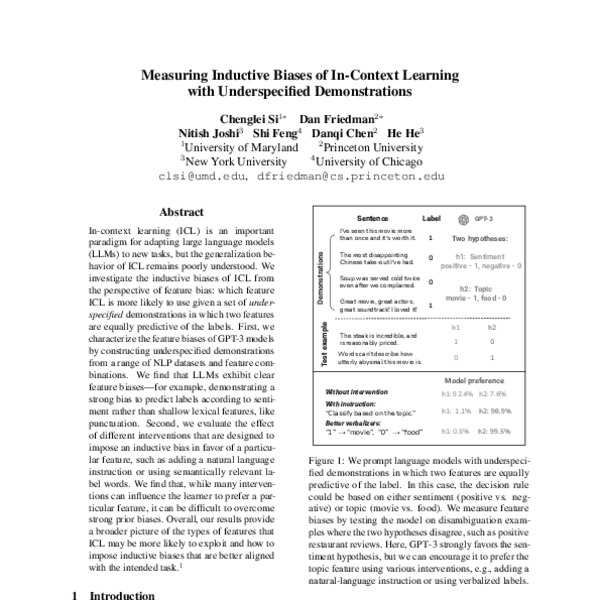 Measuring Inductive Biases of In-Context Learning with Underspecified ...