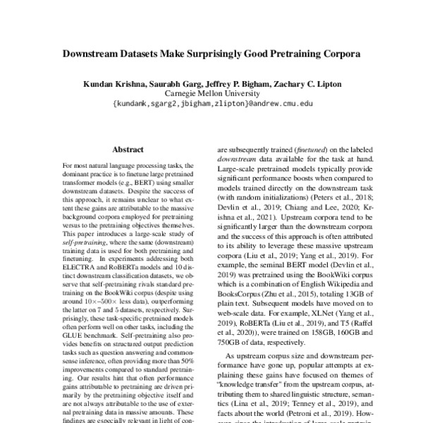 Downstream Datasets Make Surprisingly Good Pretraining Corpora - ACL ...