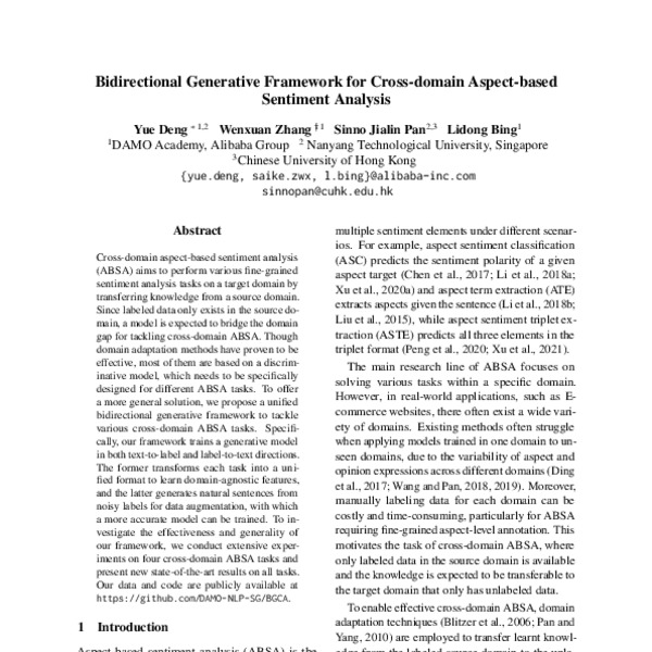 PDF) A Cross-Domain Generative Data Augmentation Framework for Aspect-Based  Sentiment Analysis