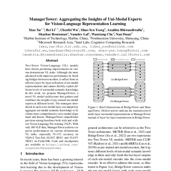 ManagerTower: Aggregating the Insights of Uni-Modal Experts for 