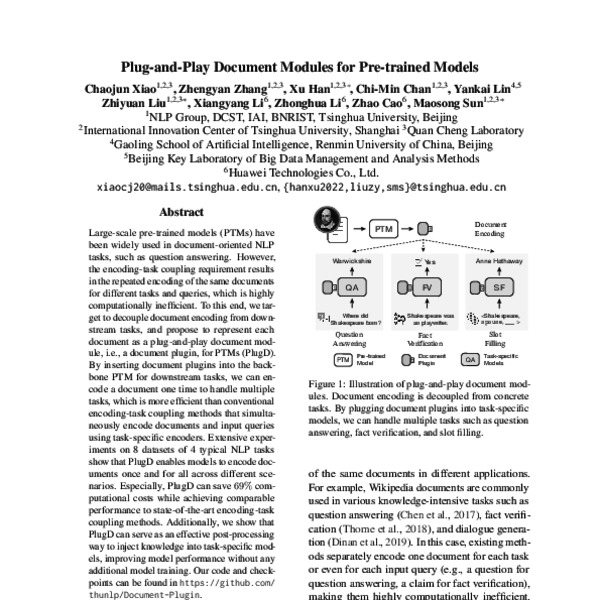 Plug-and-Play Document Modules for Pre-trained Models - ACL Anthology