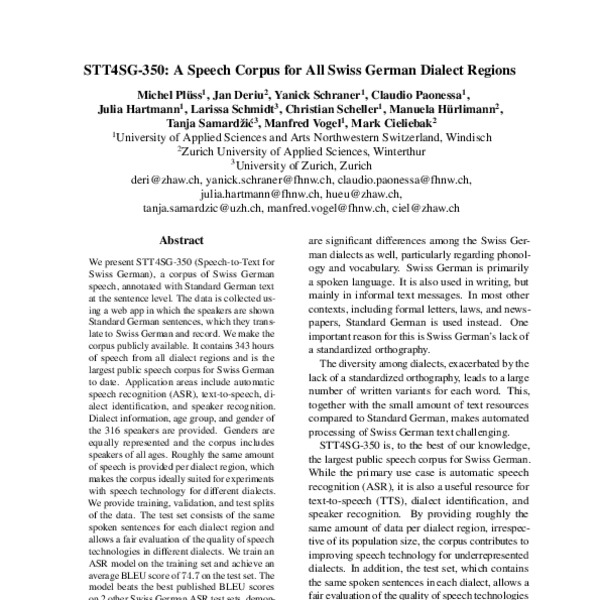 STT4SG-350: A Speech Corpus for All Swiss German Dialect Regions - ACL ...