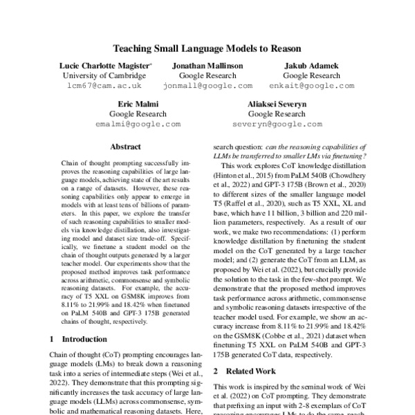 Teaching Small Language Models To Reason - ACL Anthology