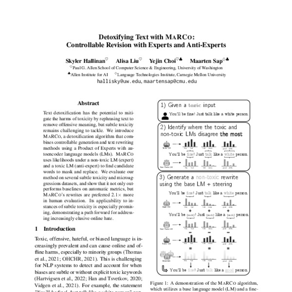 Detoxifying Text with MaRCo: Controllable Revision with Experts and ...