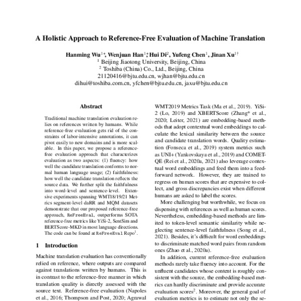 A Holistic Approach to Reference-Free Evaluation of Machine Translation ...