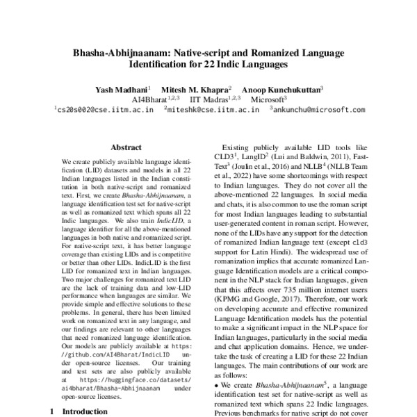 Bhasa Abhijnaanam Native Script And Romanized Language Identification