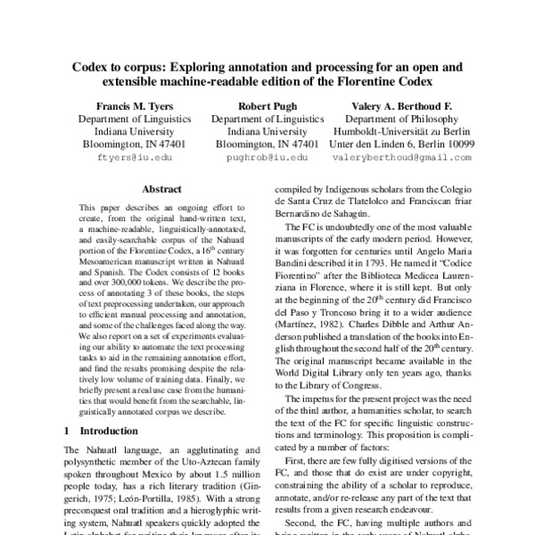Codex to corpus: Exploring annotation and processing for an open and ...
