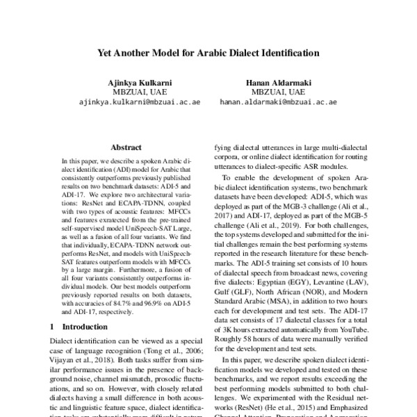 Yet Another Model for Arabic Dialect Identification - ACL Anthology