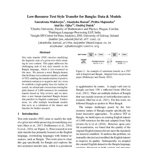 Low-Resource Text Style Transfer for Bangla: Data & Models - ACL Anthology
