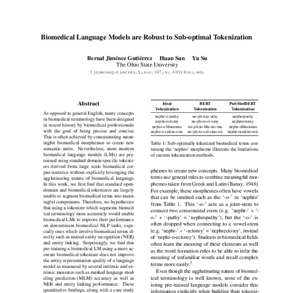 Biomedical Language Models are Robust to Sub-optimal Tokenization - ACL ...