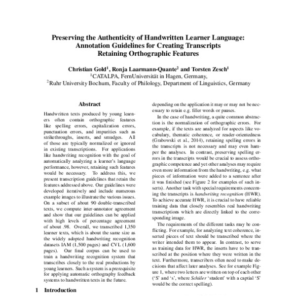 Preserving the Authenticity of Handwritten Learner Language: Annotation ...