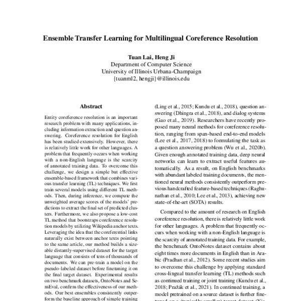 Ensemble Transfer Learning for Multilingual Coreference Resolution ...