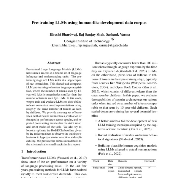 Pre-training LLMs using human-like development data corpus - ACL Anthology