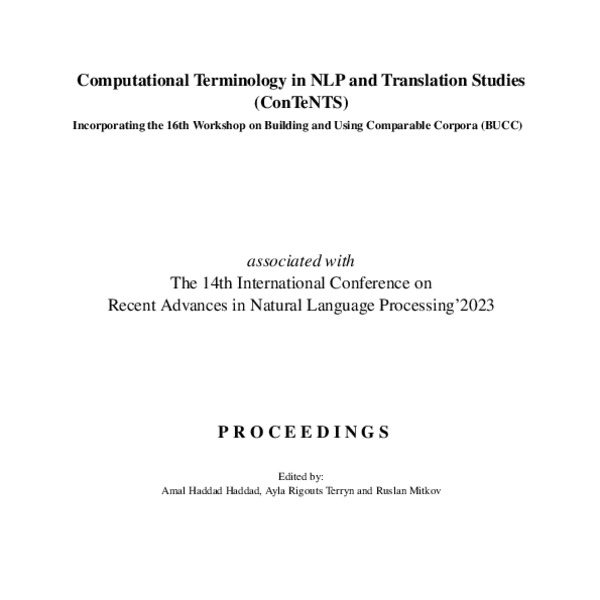 Proceedings Of The Workshop On Computational Terminology In Nlp And 