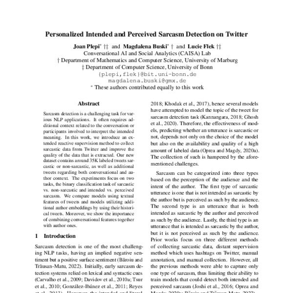 Personalized Intended and Perceived Sarcasm Detection on Twitter - ACL ...