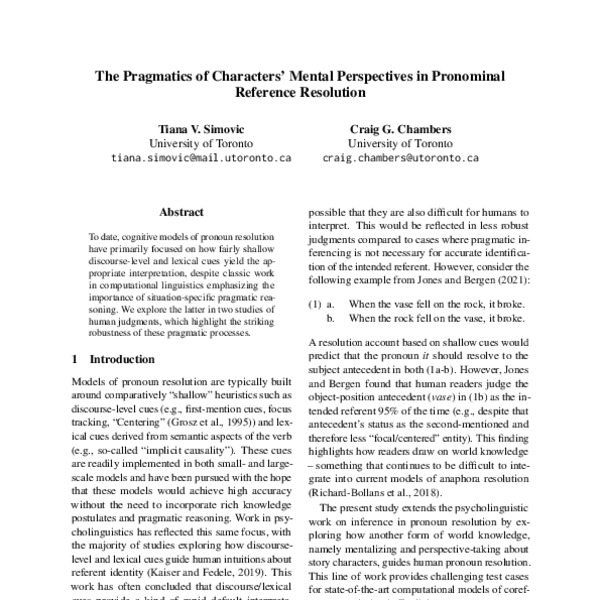 The pragmatics of characters’ mental perspectives in pronominal ...