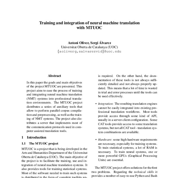 Training and integration of neural machine translation with MTUOC - ACL ...