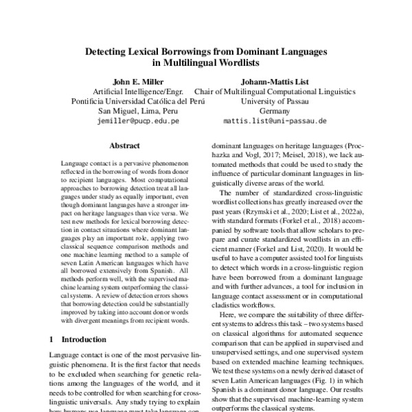 Detecting Lexical Borrowings From Dominant Languages In Multilingual Wordlists Acl Anthology