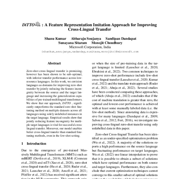 DiTTO: A Feature Representation Imitation Approach for Improving Cross ...