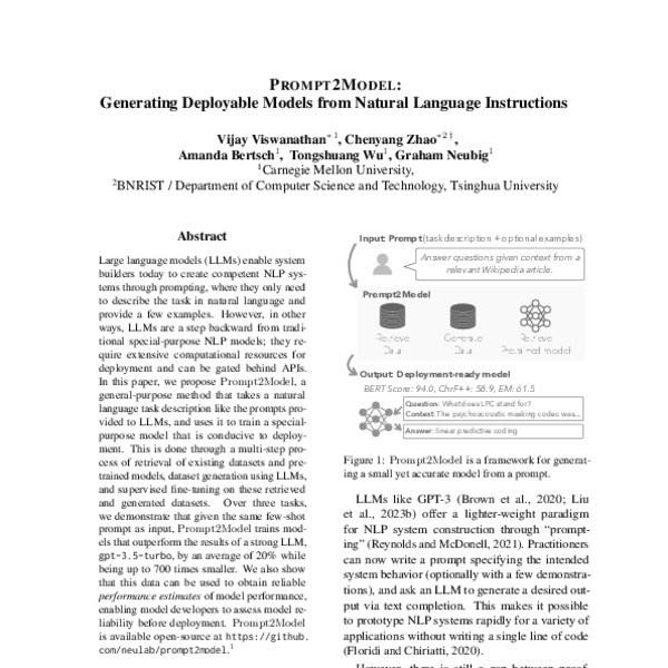 Prompt2Model Generating Deployable Models from Natural Language