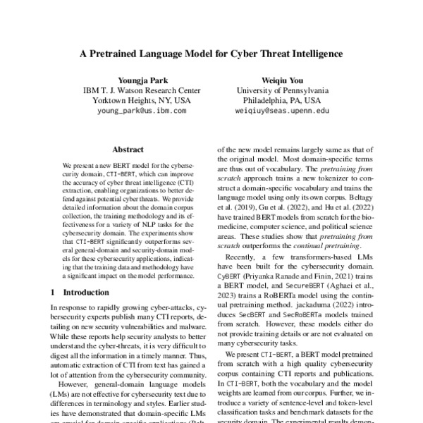 A Pretrained Language Model for Cyber Threat Intelligence ACL Anthology