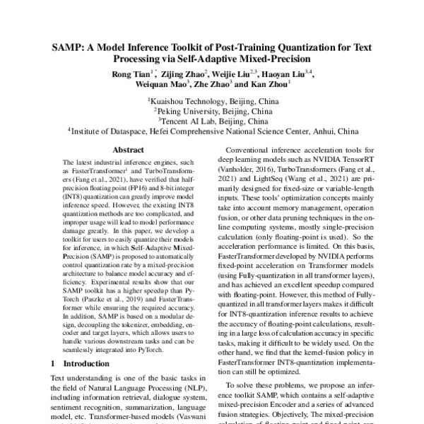 SAMP A Model Inference Toolkit of PostTraining Quantization for Text