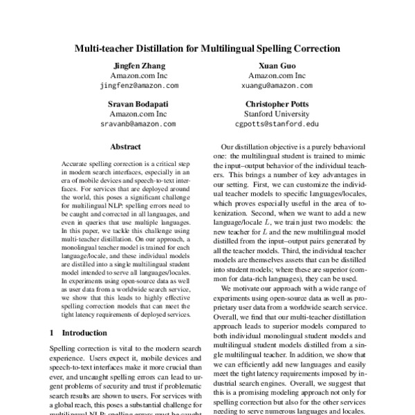 Multiteacher Distillation for Multilingual Spelling Correction ACL