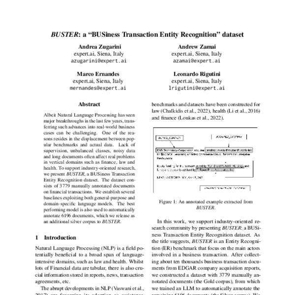 BUSTER a “BUSiness Transaction Entity Recognition” dataset ACL Anthology