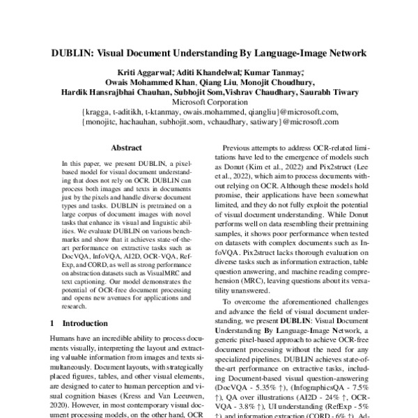 DUBLIN Visual Document Understanding By LanguageImage Network ACL