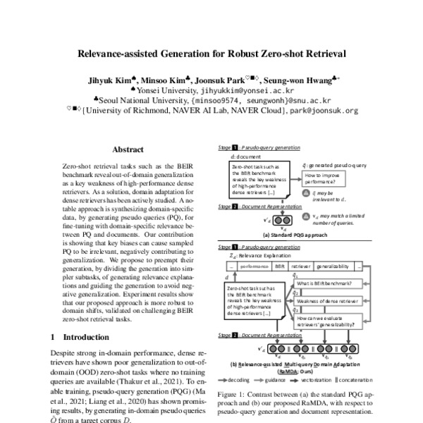 Relevanceassisted Generation for Robust Zeroshot Retrieval ACL