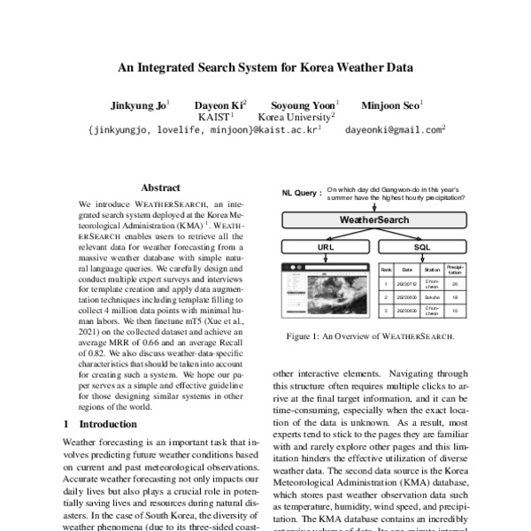 An Integrated Search System for Korea Weather Data ACL Anthology