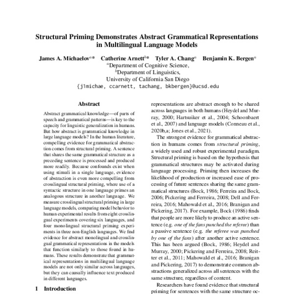 Structural Priming Demonstrates Abstract Grammatical Representations in
