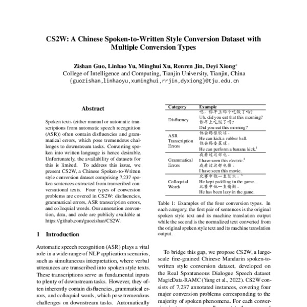 CS2W: A Chinese Spoken-to-Written Style Conversion Dataset with ...