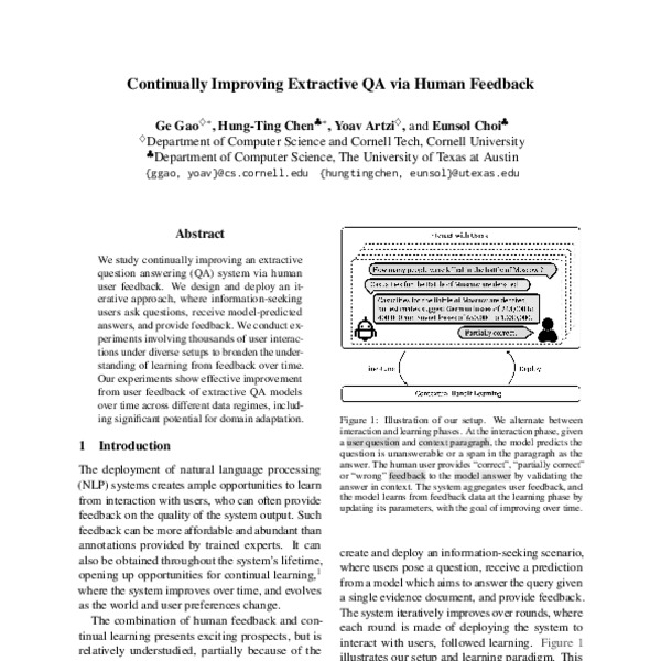 Continually Improving Extractive QA via Human Feedback ACL Anthology