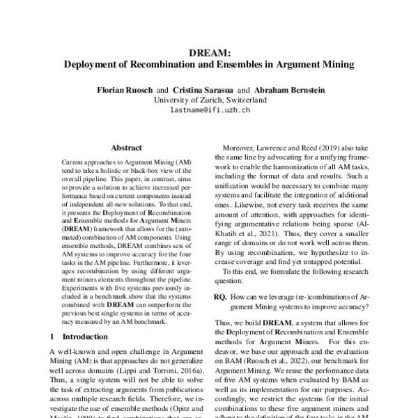 DREAM Deployment of and Ensembles in Argument Mining