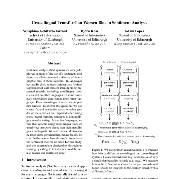 Cross-lingual Transfer Can Worsen Bias in Sentiment Analysis - ACL ...