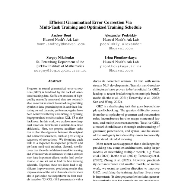 Efficient Grammatical Error Correction Via Multi-Task Training and ...