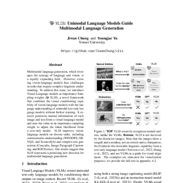 Vlis Unimodal Language Models Guide Multimodal Language Generation Acl Anthology