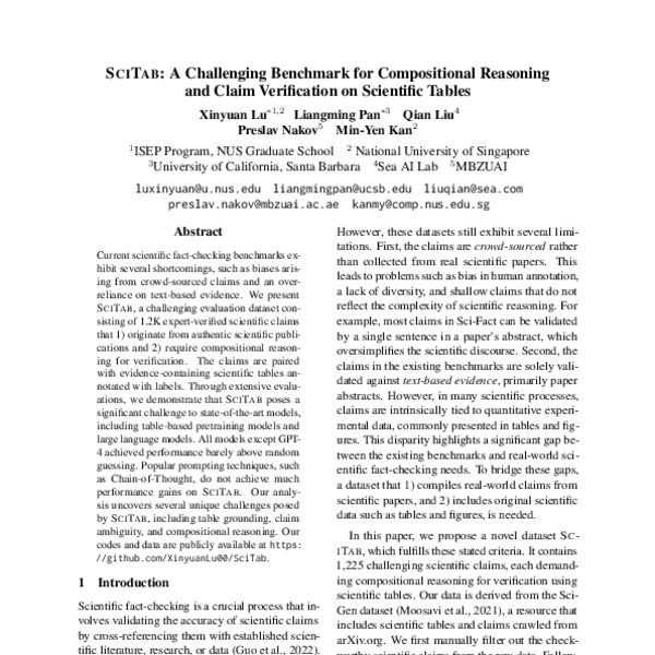 Scitab: A Challenging Benchmark For Compositional Reasoning And Claim 