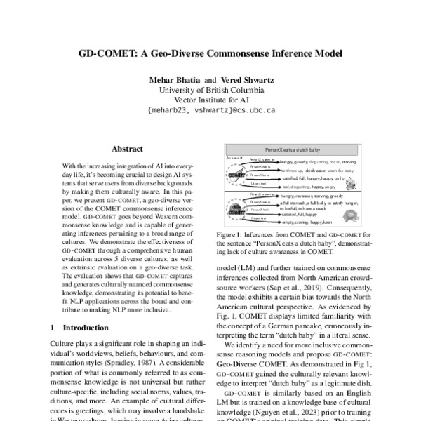 GD-COMET: A Geo-Diverse Commonsense Inference Model - ACL Anthology