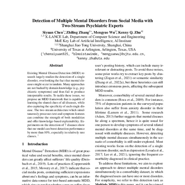Detection of Multiple Mental Disorders from Social Media with Two ...
