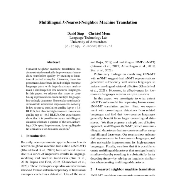 Multilingual k-Nearest-Neighbor Machine Translation - ACL Anthology