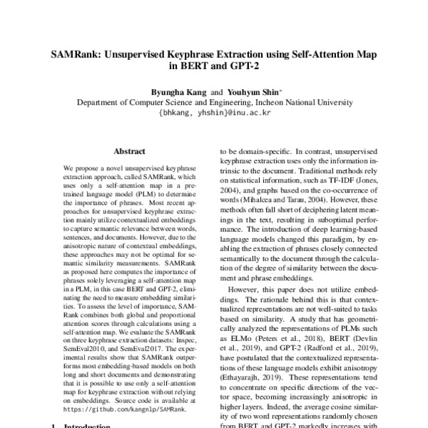 SAMRank Unsupervised Keyphrase Extraction using SelfAttention Map in