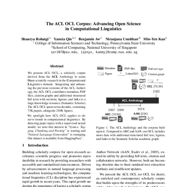 The ACL OCL Corpus: Advancing Open Science In Computational Linguistics ...