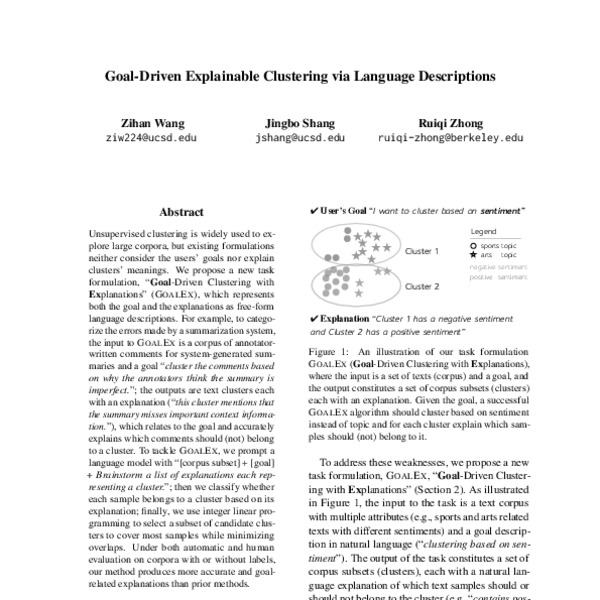 GoalDriven Explainable Clustering via Language Descriptions ACL